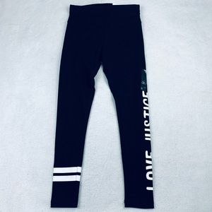 Justice Girl's Full Length Black/White Leggings "Love Justice" Size 7 NWT